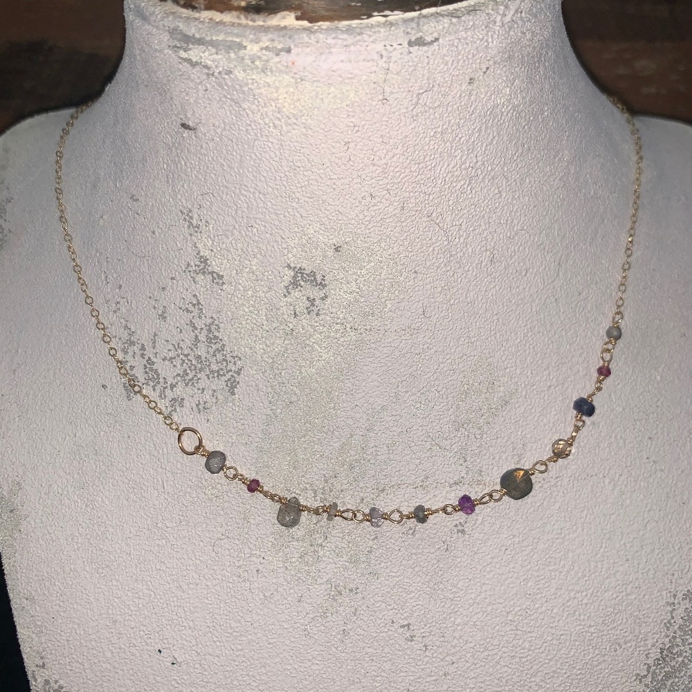 Multi Colored Gem Stone Necklace #018